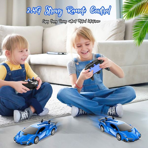 2-in-1 RC Car and Transforming Robot: 2.4Ghz Racing Car with 360° Drifting for Kids (Blue)