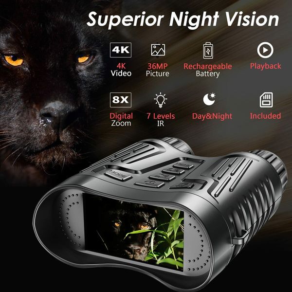 4K Night Vision Binoculars with 3.2" HD Screen, 8X Digital Zoom, and 32GB Memory Card for (Camping and Hunting)