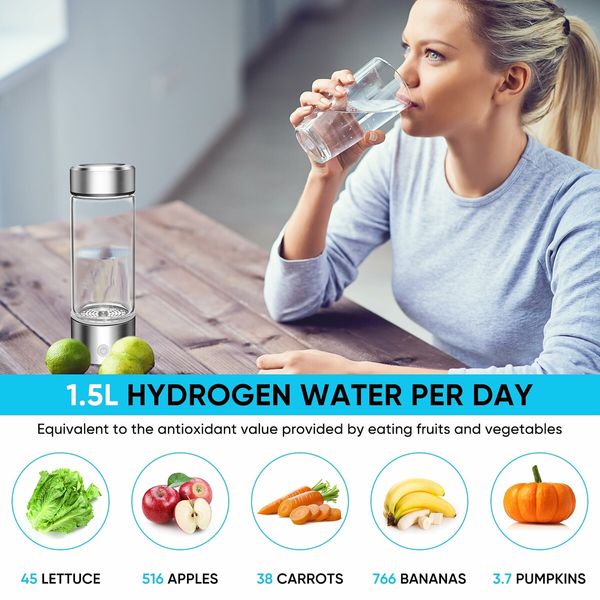 Portable Hydrogen Water Bottle H2 Generator Ionizer Machine Improve water quality & Taste in 3 minutes Perfect for Home Office Travel Daily Use