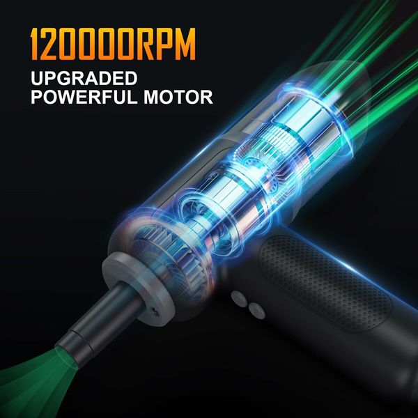 120000RPM Compressed Air Duster 3-Speed Electric Cordless Dust Blower with 6000mAh Battery for Cleaning Keyboards, Computers, and More