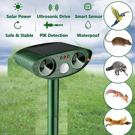 Waterproof Solar Ultrasonic Animal Repellent: Keep Pests Rat Squirrel Deer Rabbit Dog Cat Away from Your Yard