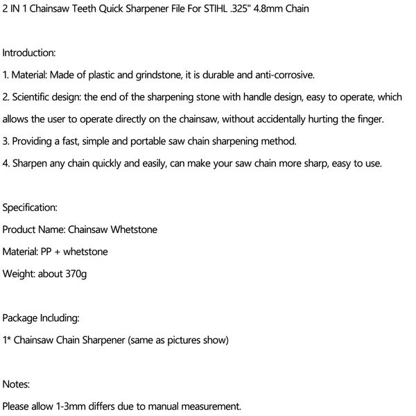 2-in-1 Chainsaw Chain Sharpener - Easy File and Depth Gauge File for STIHL .325" 4.8mm Chains (White and Orange)
