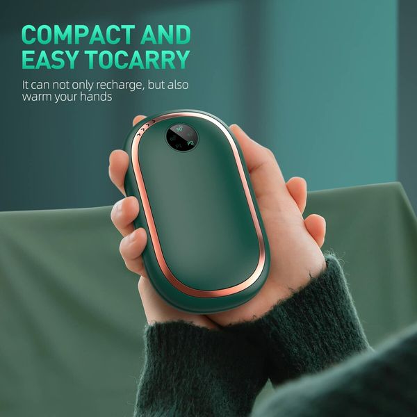 3-in-1 Use Rechargeable 6000 mAh Electric Hand Warmer+Power Bank+Sunset Light: Fast-Heating, Multi-Functional Winter Essential(Green)