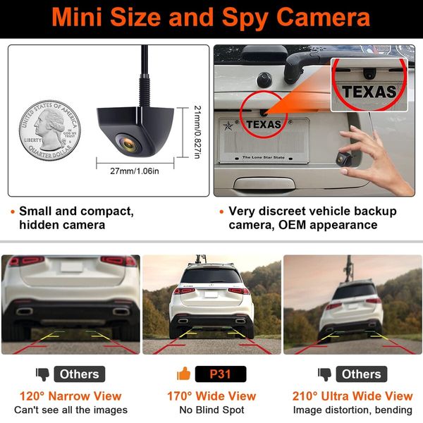 Clear HD Waterproof Backup Camera/Rear View Reverse Cam with Night Vision for cars,trucks,pickups,RVs,vans,SUVs