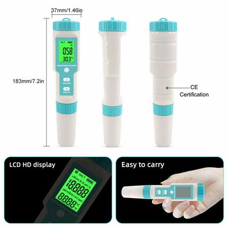 7-in-1 Digital Water Quality Tester Pen for pH, TDS, Temperature, EC, Salinity, ORP, SG