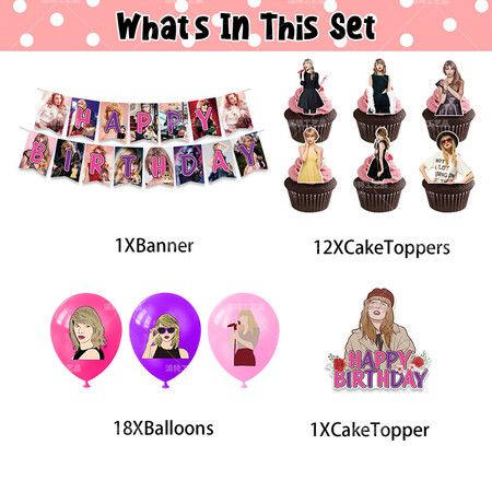 32-Piece Taylor Swift Party Decorations Banner - Birthday Decorations Inspired by the Popular Singer