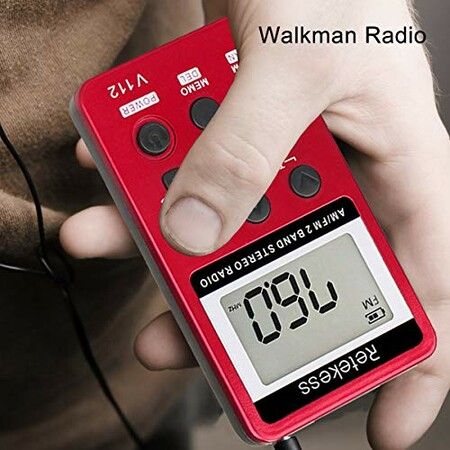 Rechargeable Pocket Radio - Digital AM/FM Tuning with Stereo Sound and Earphone (Red)