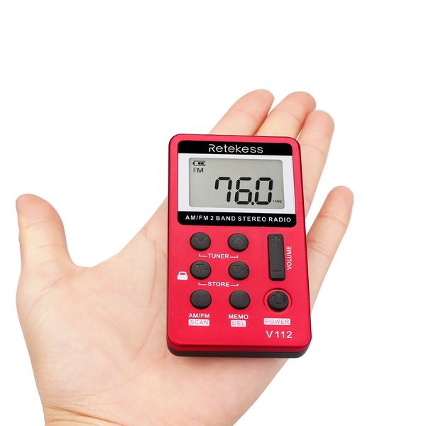 Rechargeable Pocket Radio - Digital AM/FM Tuning with Stereo Sound and Earphone (Red)