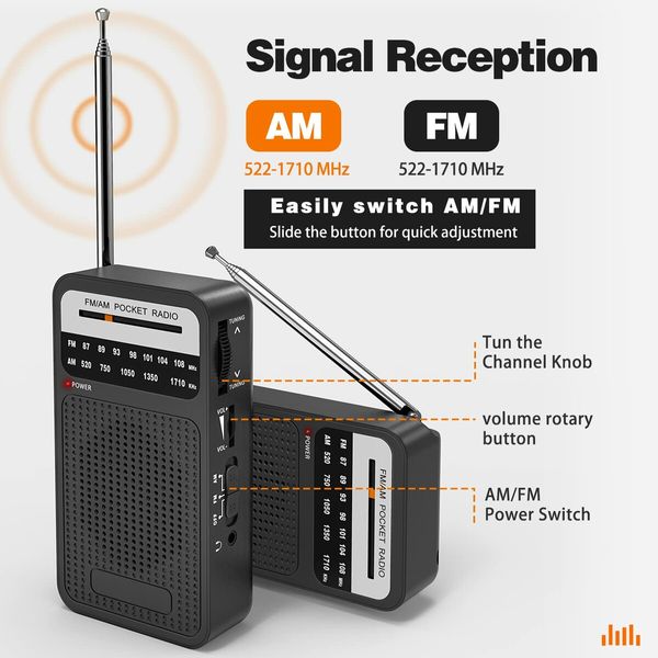 Portable Pocket AM/FM Radio: Powerful Speaker, Long-Range Reception for Indoor,Outdoor and Emergency Use