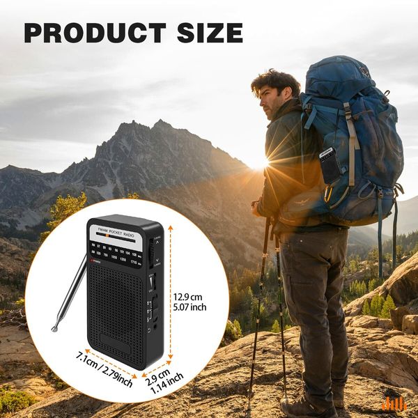 Portable Pocket AM/FM Radio: Powerful Speaker, Long-Range Reception for Indoor,Outdoor and Emergency Use