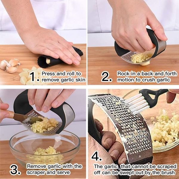 Stainless Steel Garlic Press Mincer Crushers chopper peeler with Ergonomic Handle