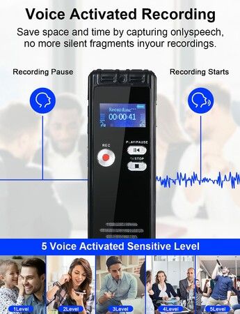 64GB Digital Voice Tape Recorder for Lectures & Meetings with Playback, 3072kbps Dictaphone, Password Protection & TF Card Expansion