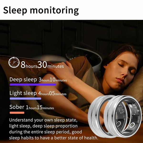 Smart Ring Fitness Tracker: Monitor HeartRate, Sleep, and Activity with IP68 Waterproof Protection (Silver)