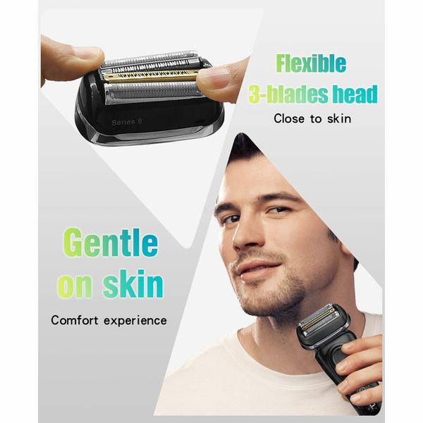 Replacement Shaver Head 92B for Braun 9 Series Foil Shavers (9477cc, 9330s, 9465cc, 9460cc, 9419s, 9390cc, 9385cc) in Black