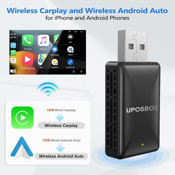 Wireless Android Auto and CarPlay Adapter with Plug-and-play Easy Set UP,High-speed 5GHz WiFi,Automatic connection & online updates,Fit for OEM Wired Carplay