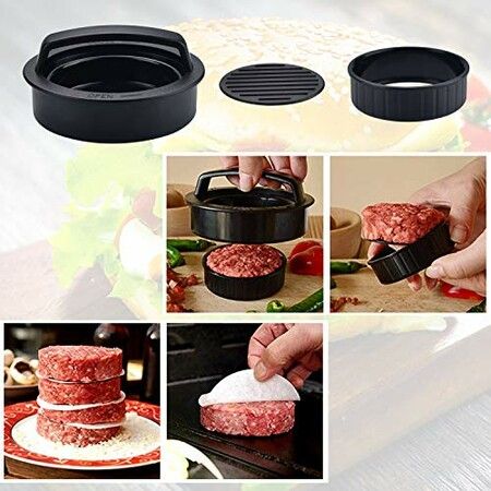 Burger Perfection 3-in-1 Press with Wax Papers for Effortless, Non-Stick Burger Patties at Your BBQ