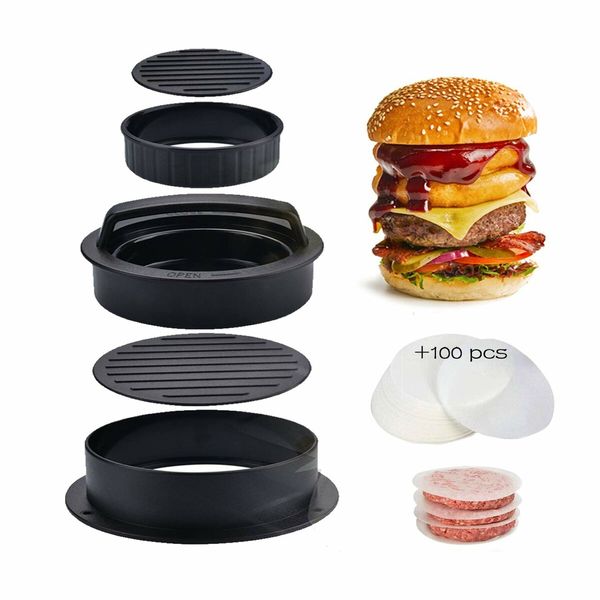 Burger Perfection 3-in-1 Press with Wax Papers for Effortless, Non-Stick Burger Patties at Your BBQ