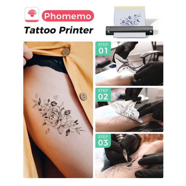 Smartphone PC Compatible Wireless Tattoo Transfer Stencil Printer Copier Machine with 10 free transfer papers,Tattoo Printer Kit