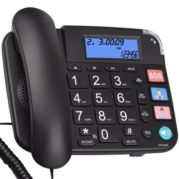 Senior Landline Phone with Hearing Aid Function and Big Buttons for Elderly with Backlight Display/Mute/Pause/Redial,for Alzheimer