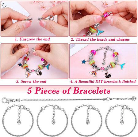 DIY Jewelry 97-Piece Charm Bracelet Making Kit with Beads, Charms, and Bracelets - Perfect Gift for Teen Girls