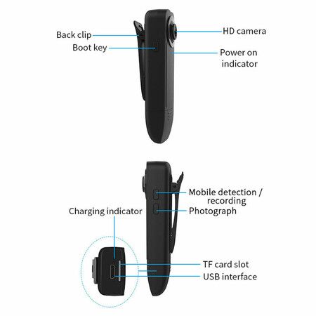 Portable 1080P Mini Body Camera/Pocket Camcorder with 34GB Memory Card for Law Enforcement and Personal Use