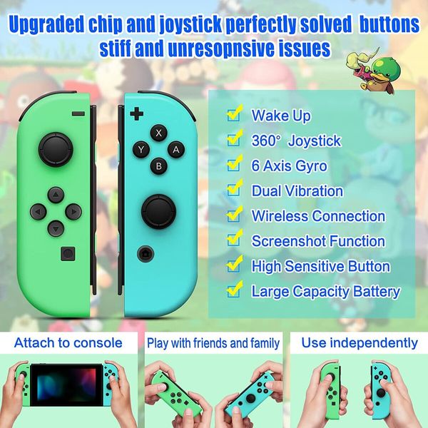 Controller Replacement for Switch with Wireless Connectivity, Dual Vibration Motors, and Wake-up/Screenshot Functionality