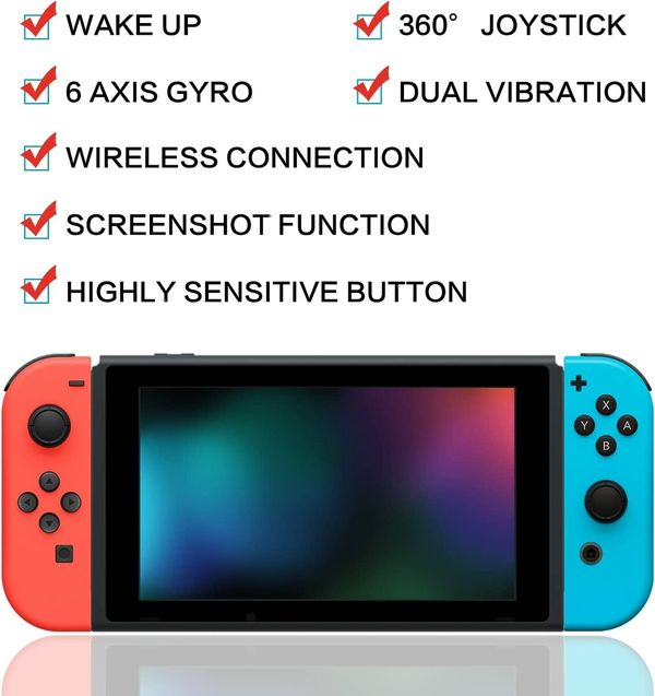 Wireless Replacement Controllers for Switch/Lite/OLE with Dual Vibration, Wake-up Function, and Motion Control