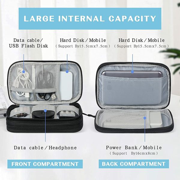 Keep Your Gadgets Organized: Travel Electronic Organizer with Double Layers and Waterproof Protection (Size Small Black)