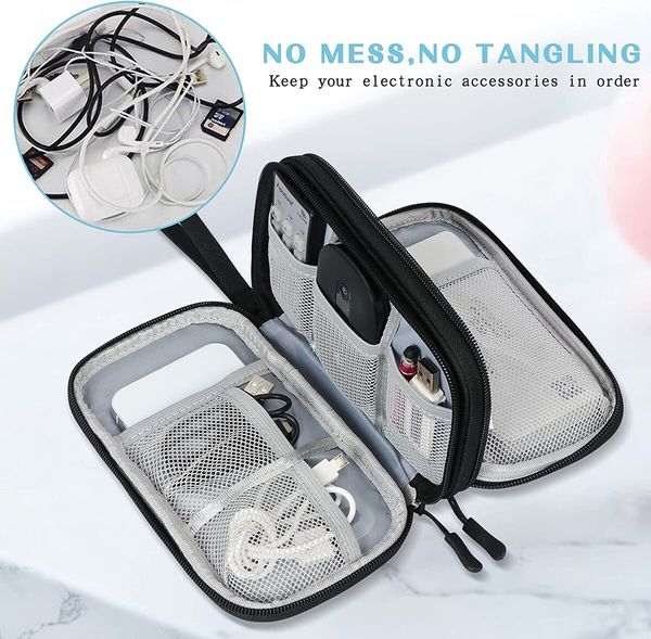 Keep Your Gadgets Organized: Travel Electronic Organizer with Double Layers and Waterproof Protection (Size Small Black)