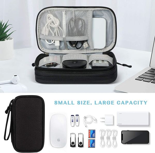 Keep Your Gadgets Organized: Travel Electronic Organizer with Double Layers and Waterproof Protection (Size Small Black)