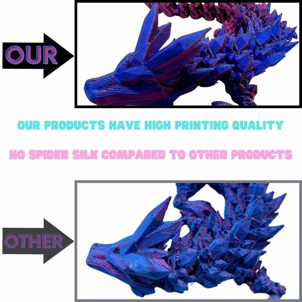 12" 3D Articulated Crystal Dragon Fidget Toy: Unique Home or Office Decor and Stress Reliever(Laser Purple)