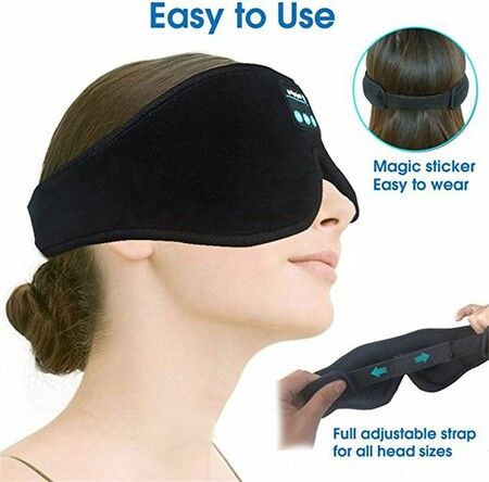 3D Light Soft Sleep Eye Mask with BT Wireless Headphones and Stereo Speakers for Men and Women