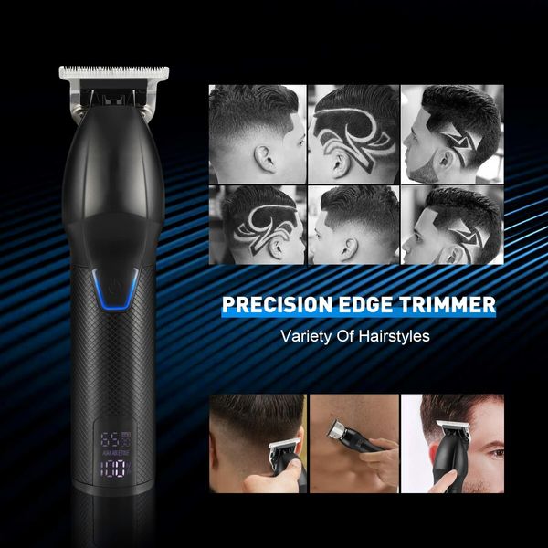 Professional Hair Clippers Cordless Barber Trimmer Set for Men Complete Haircut Kit for Grooming and Styling-(Black)