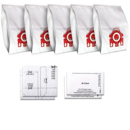 5-Pack Miele Vacuum Cleaners 3D Airclean Dust Bags for FJM, Compact C2, C1, S241, S290, S300i, S500, S700, S4, S6