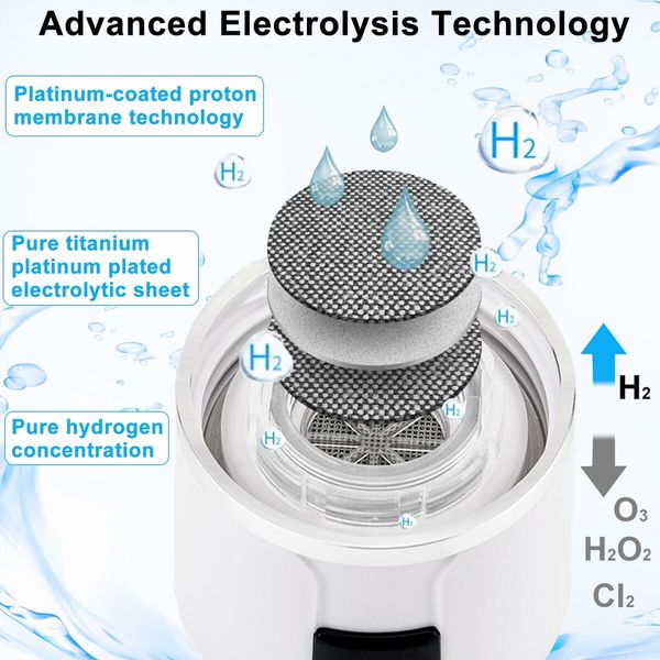 3-in-1 Portable Hydrogen Water Generator Bottle/Rechargeable Water Ionizer Machine for Home Office Travel,1500/3000PPB