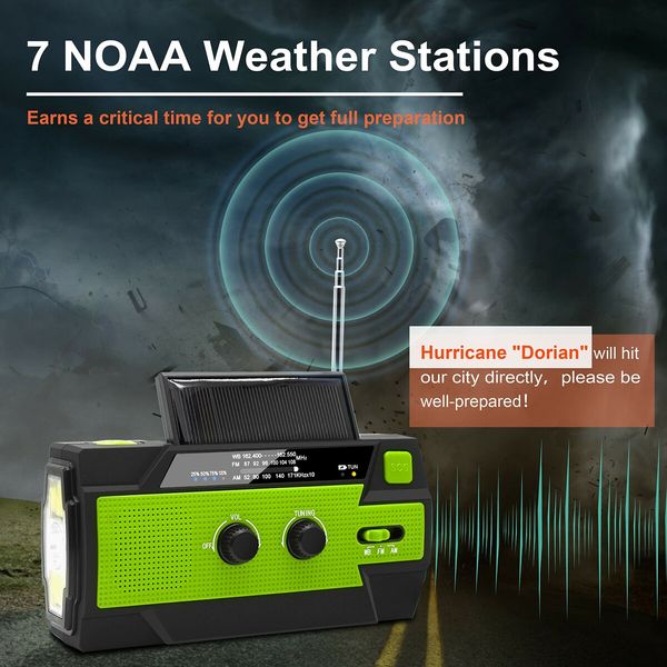 Emergency Weather Radio: Portable AM/FM Radio with 4000mAh Battery, Solar and Hand Crank Power Options