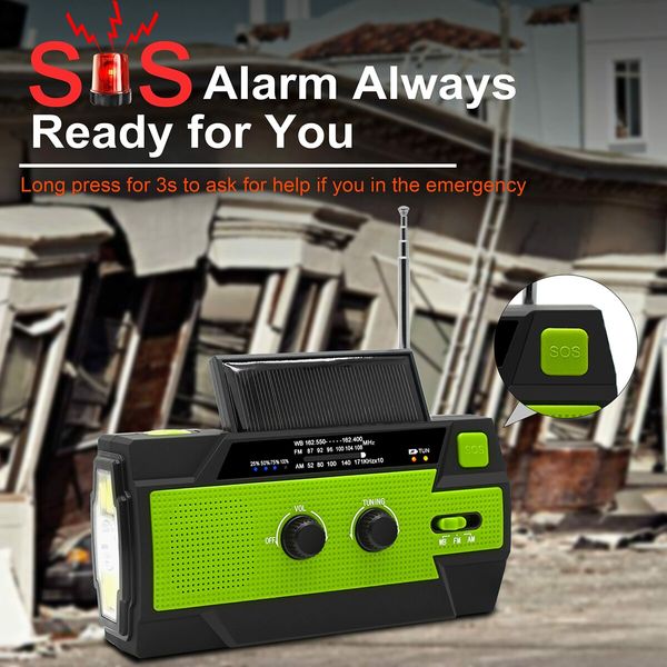 Emergency Weather Radio: Portable AM/FM Radio with 4000mAh Battery, Solar and Hand Crank Power Options