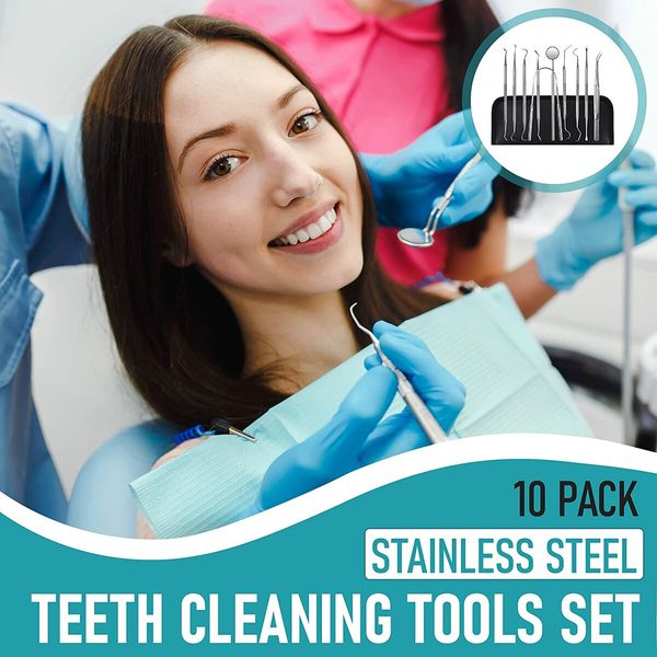 Stainless Steel Complete set of 10 essential dental tools for thorough plaque removal and oral hygiene Achieve a Brighter Smile