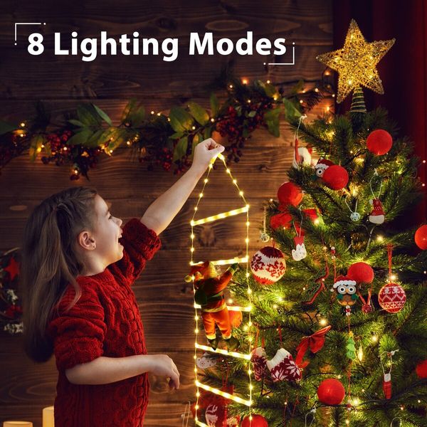 75cm Solar LED Christmas Ladder Lights with Santa Claus - Festive Indoor and Outdoor Decoration for Windows, Gardens, and Homes