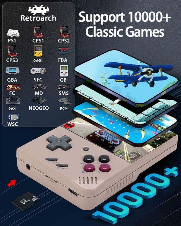 Miyoo Mini Plus Retro Handheld Game Console with 10000+ Classic Games, 64G TF Card, 3.5-inch Screen, Portable Rechargeable Open Source Emulator for Customizable Gaming, WiFi Support(Grey)