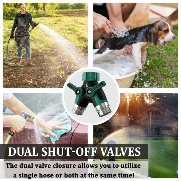 2-Way Garden Hose Splitter: Durable Y-Shaped Connector for Outdoor Faucets, Includes 4 Sealing Rings for Leak-Proof Connections