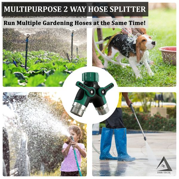 2-Way Garden Hose Splitter: Durable Y-Shaped Connector for Outdoor Faucets, Includes 4 Sealing Rings for Leak-Proof Connections