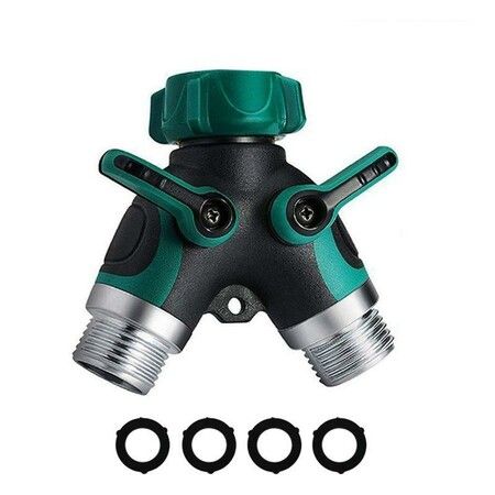 2-Way Garden Hose Splitter: Durable Y-Shaped Connector for Outdoor Faucets, Includes 4 Sealing Rings for Leak-Proof Connections