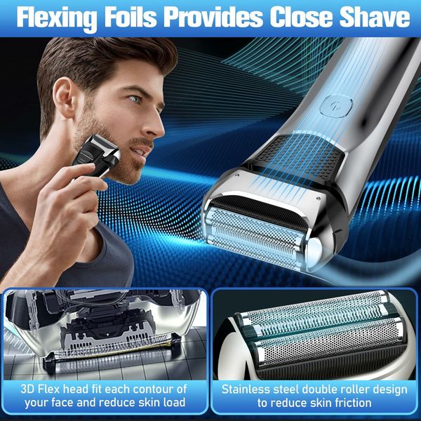 Cordless Wet/Dry Electric Razor Trimmer for Men - Rechargeable, and Waterproof for a Smooth, Close Shave, Plus a Precision Trimmer for Facial Grooming