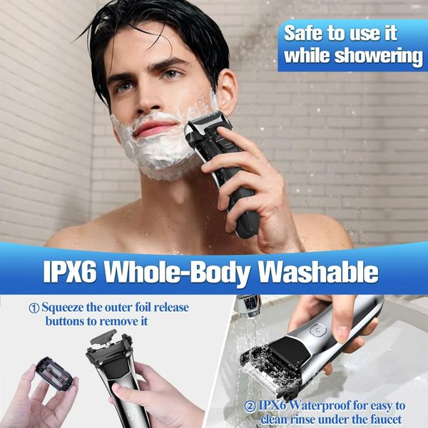 Cordless Wet/Dry Electric Razor Trimmer for Men - Rechargeable, and Waterproof for a Smooth, Close Shave, Plus a Precision Trimmer for Facial Grooming