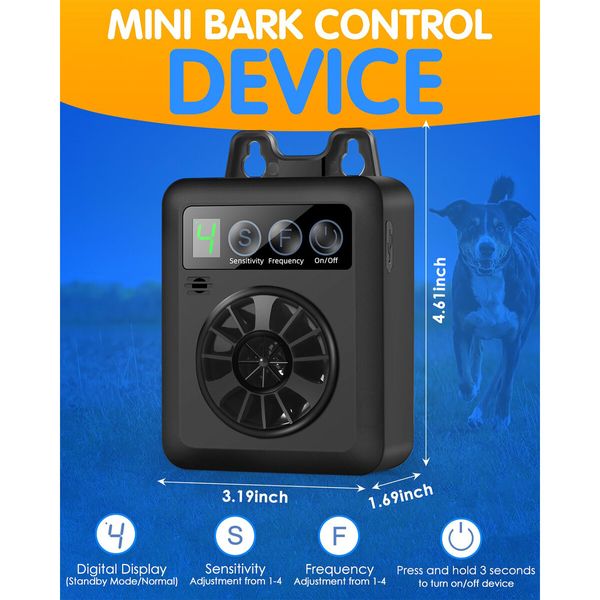 Rechargeable Anti-Bark Dog Bark Control/Ultrasonic Dog Bark Deterrent with 3 Adjustable Settings for Effective Pet Behavior Training