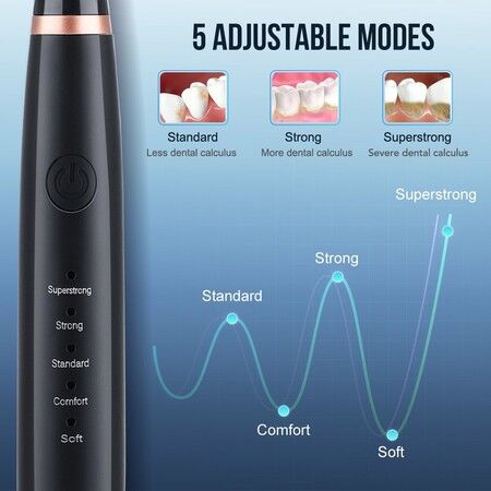 Professional Electric Tooth Cleaner: 3 Cleaning Heads, 5 Modes, and Oral Mirror for Complete Dental Care Black