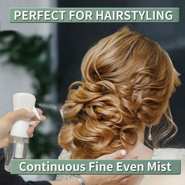 Effortless Misting Ultra Fine Continuous Spray Bottles for Hair, Cleaning, Plants, Misting & Skin Care (2-Pack, 200ml)