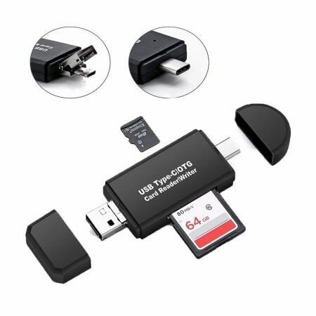 3-in-1 OTG Card Reader for Type-C and Micro-USB Devices: Easily Transfer Files Between Your Devices and Memory Cards