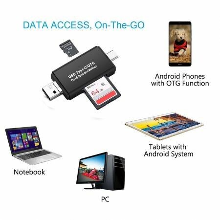 3-in-1 OTG Card Reader for Type-C and Micro-USB Devices: Easily Transfer Files Between Your Devices and Memory Cards